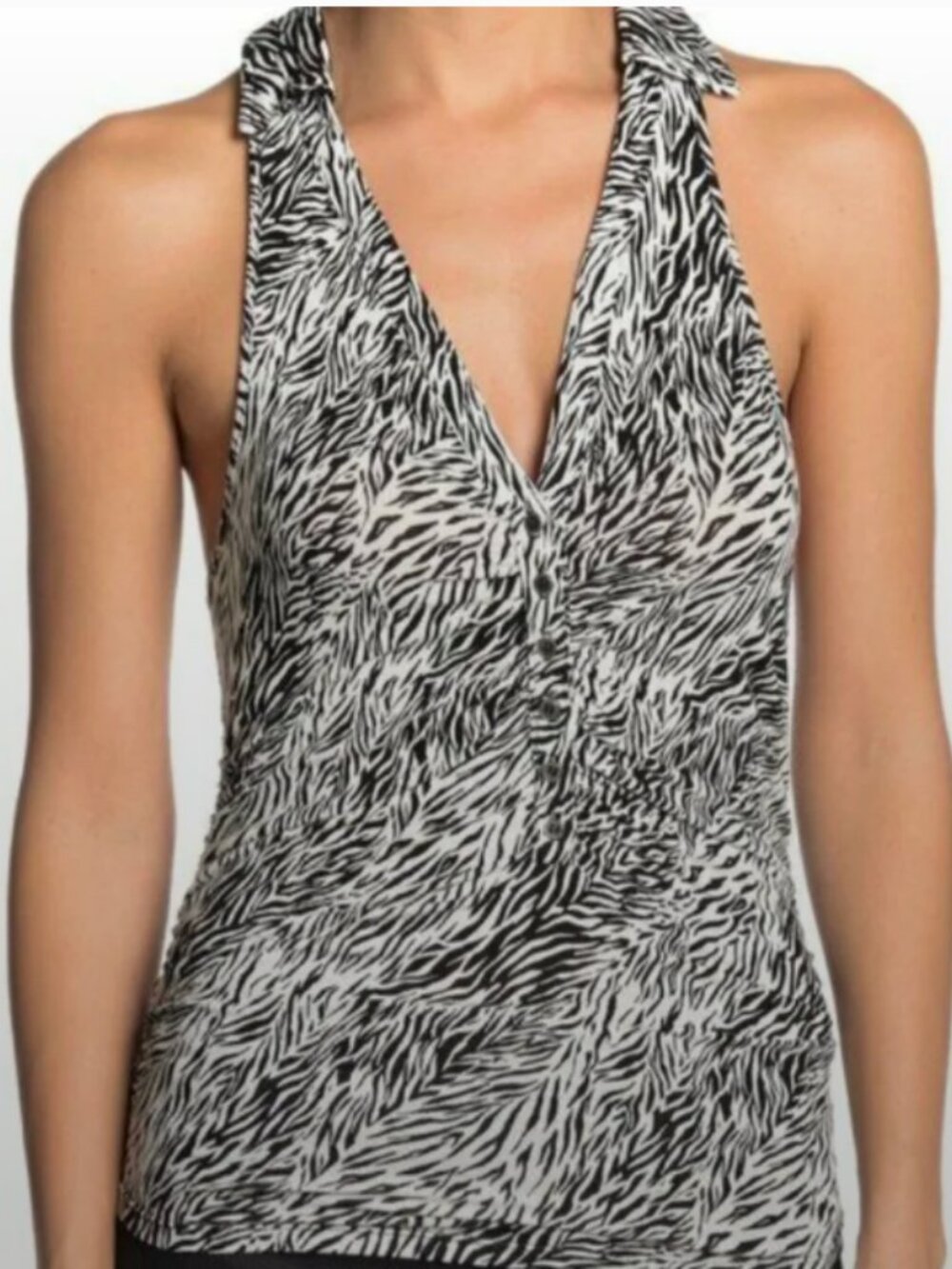 Free People Zebra Racerback Button Up Ruched Top, Size XS - Picture 4 of 4